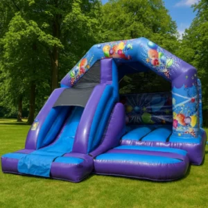 cCombo Bouncy Castles with front slide for Children - blue-purple theme party baloon