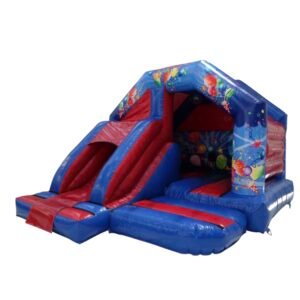 blue & red disco combo front slide bouncy castle